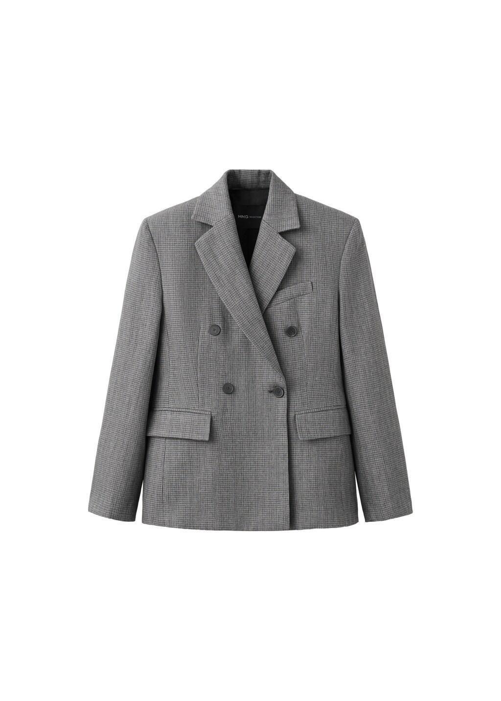 Black Straight Linen Blend Blazer, 0201_99, large image number 6