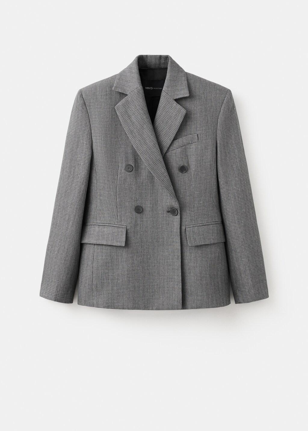 Black Straight Linen Blend Blazer, 0201_99, large image number 7