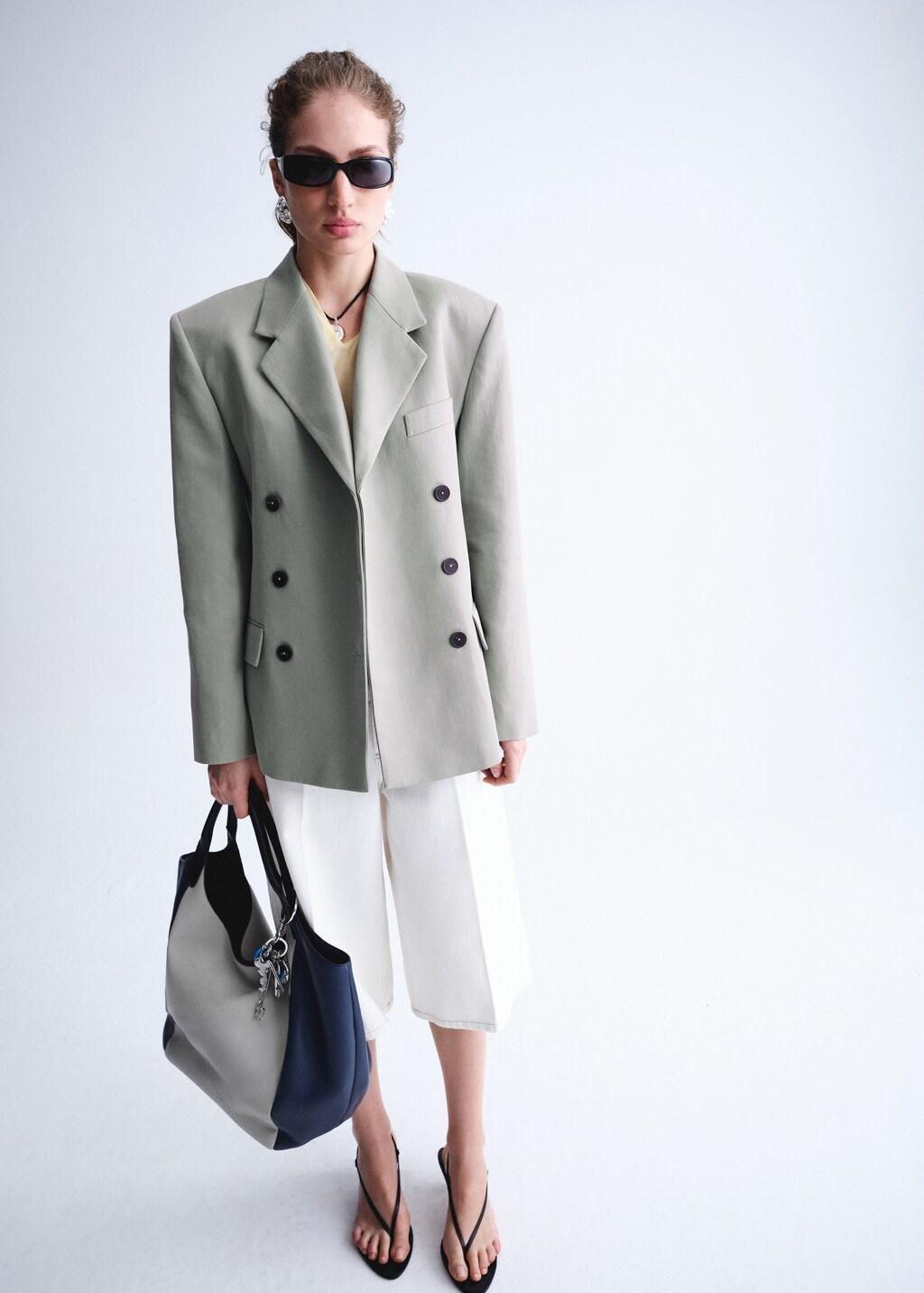 Grey Double-Breasted Blazer With Button Closure, 0201_92, large