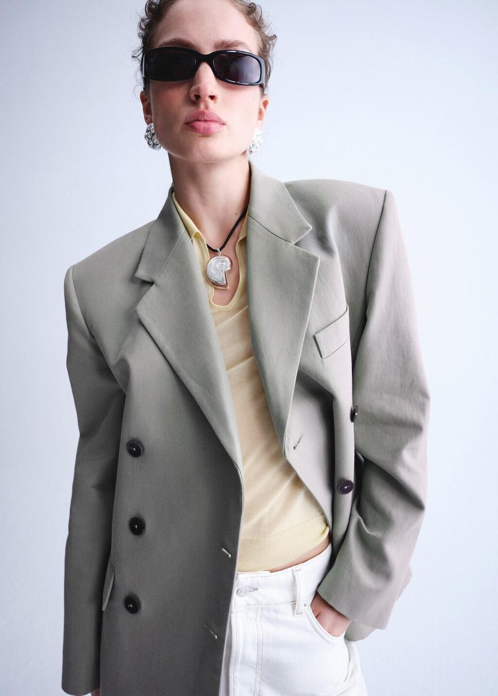 Grey Double-Breasted Blazer With Button Closure, 0201_92, large image number 3