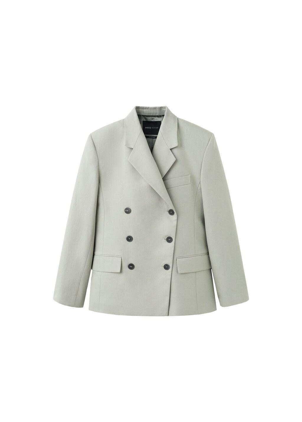 Grey Double-Breasted Blazer With Button Closure, Grey, large image number 7