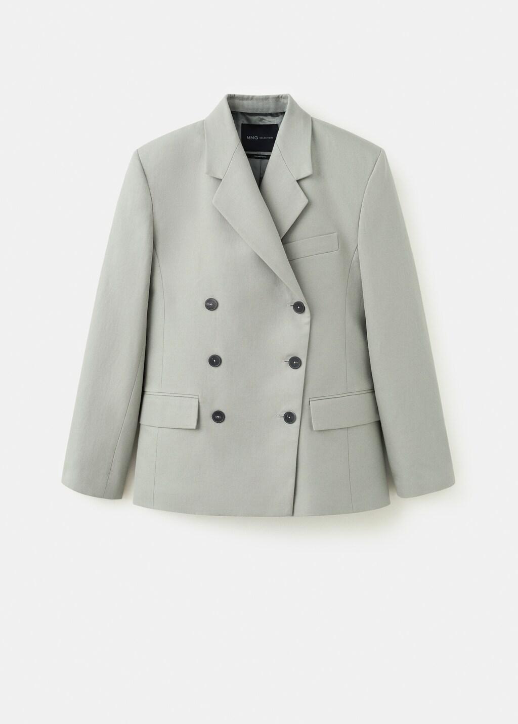 Grey Double-Breasted Blazer With Button Closure, Grey, large image number 8