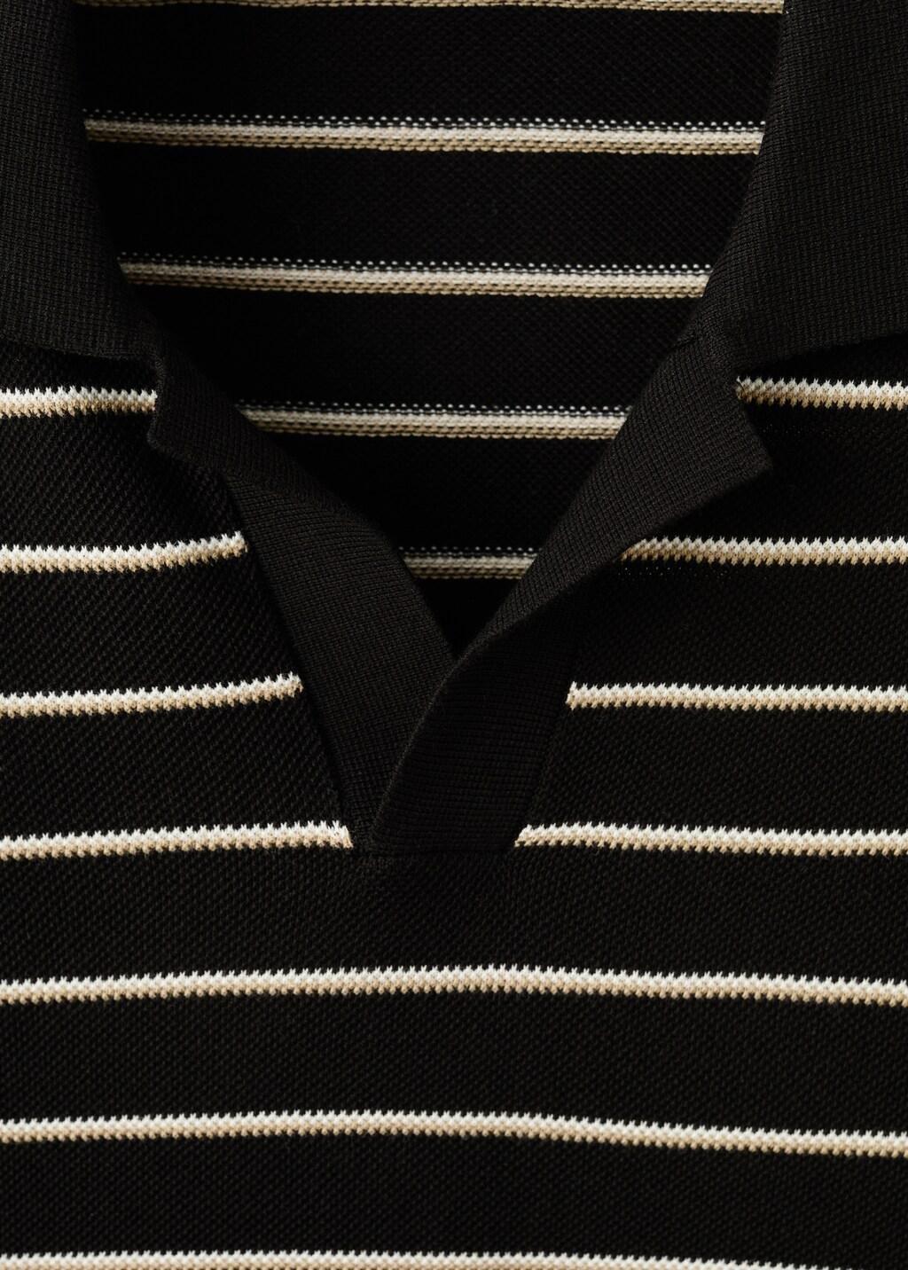 Black Striped Knit Cotton Polo Shirt, Black, large image number 1
