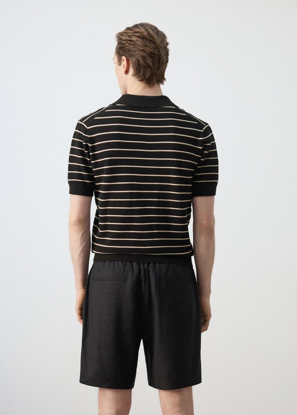 Black Striped Knit Cotton Polo Shirt, Black, large image number 2