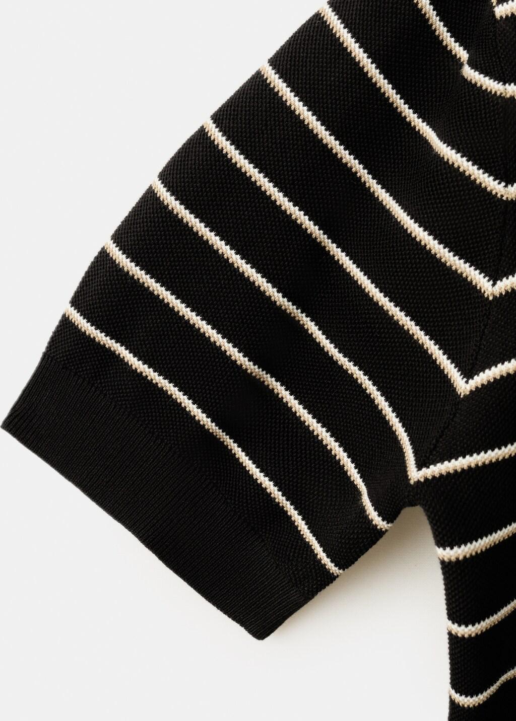 Black Striped Knit Cotton Polo Shirt, Black, large image number 5