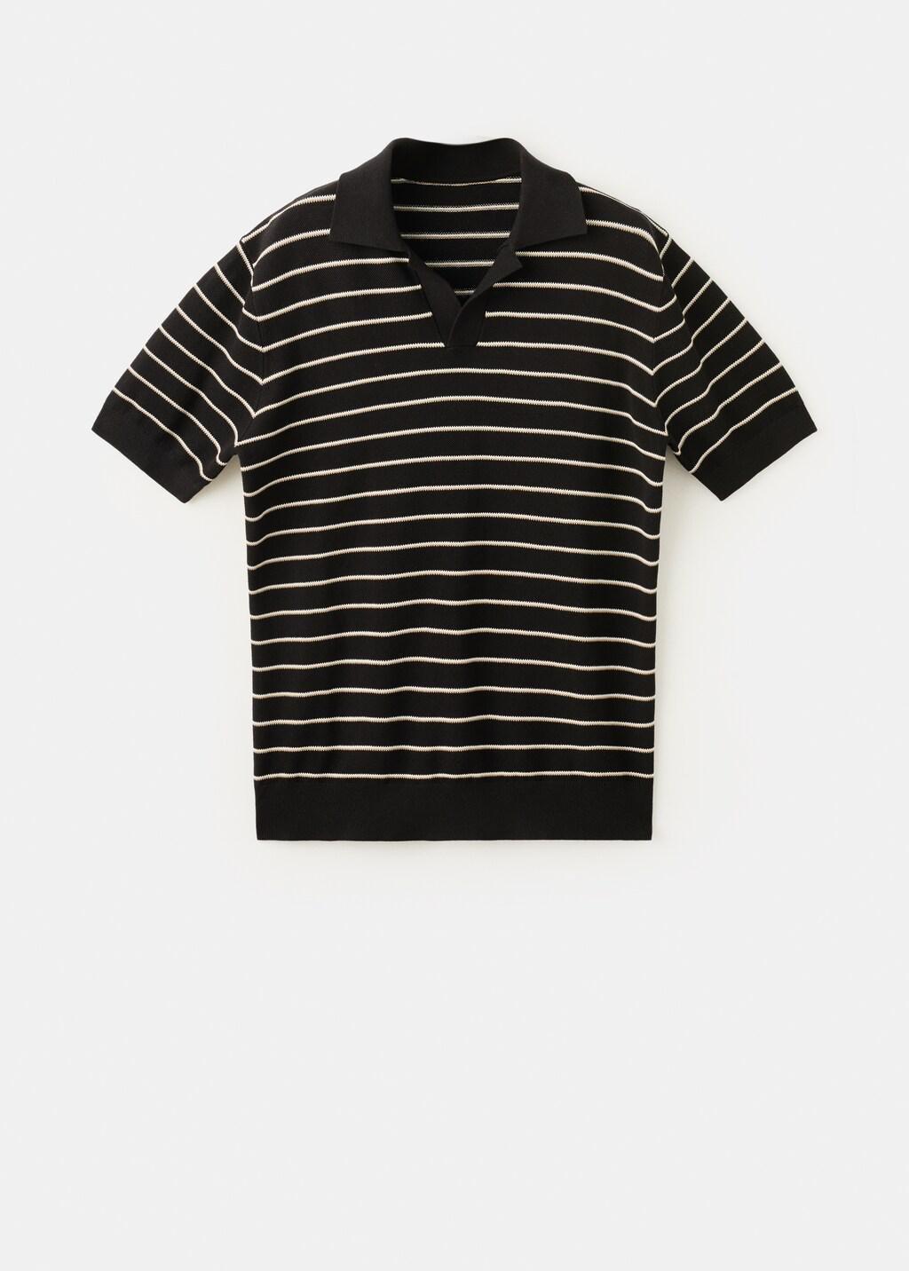 Black Striped Knit Cotton Polo Shirt, Black, large image number 7