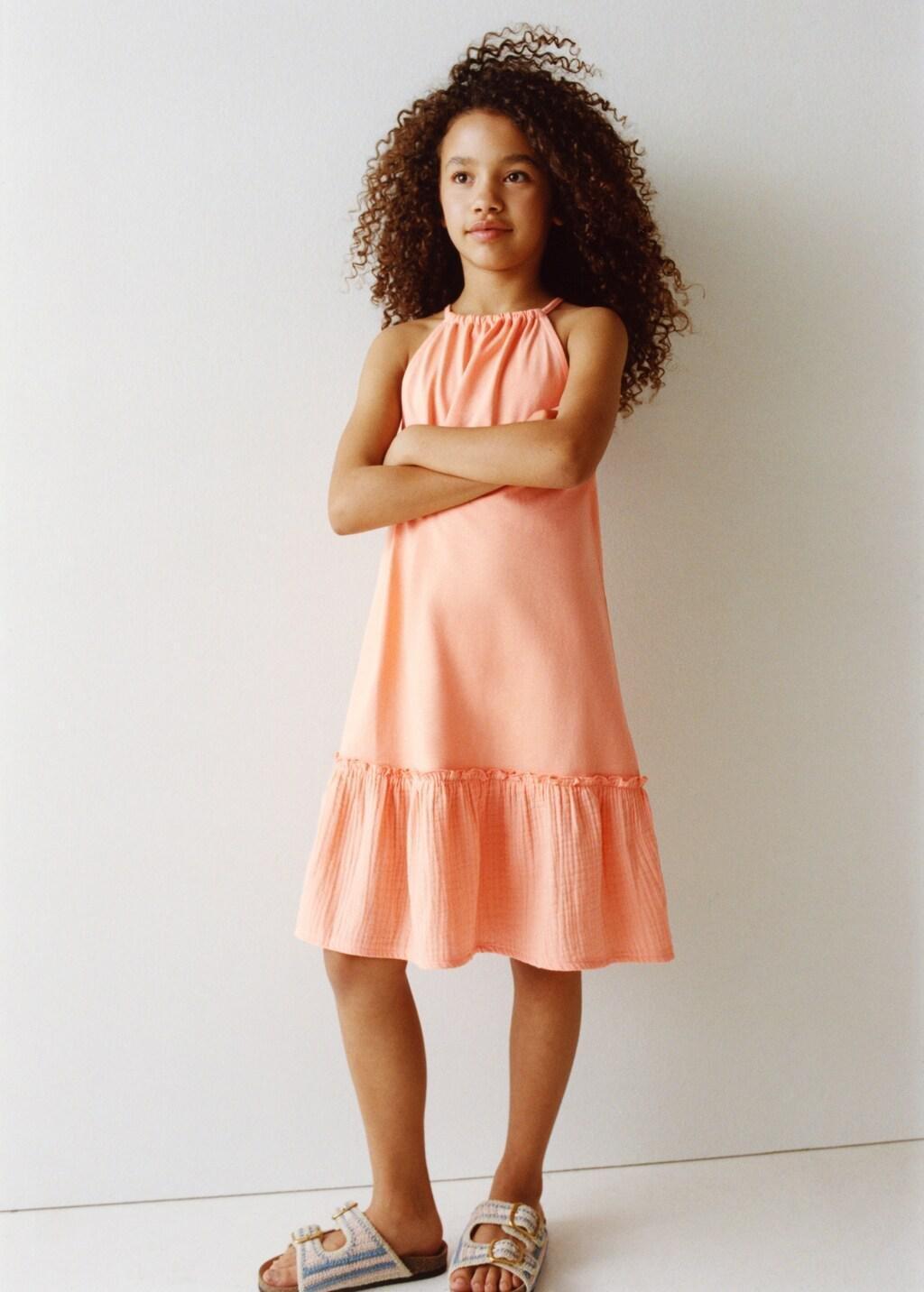 Orange Frill Cotton Dress, Kids Girl, Bright Orange, large image number 0
