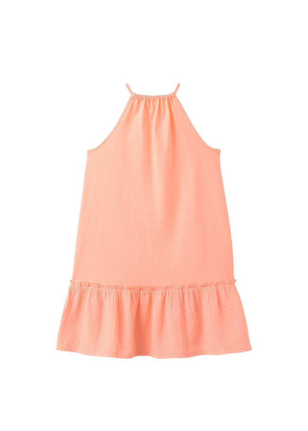 Orange Frill Cotton Dress, Kids Girl, Bright Orange, large image number 4