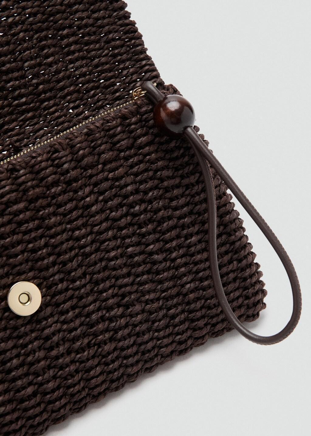 Brown Natural Fibre Flap Pouch, Dark Brown, large image number 1