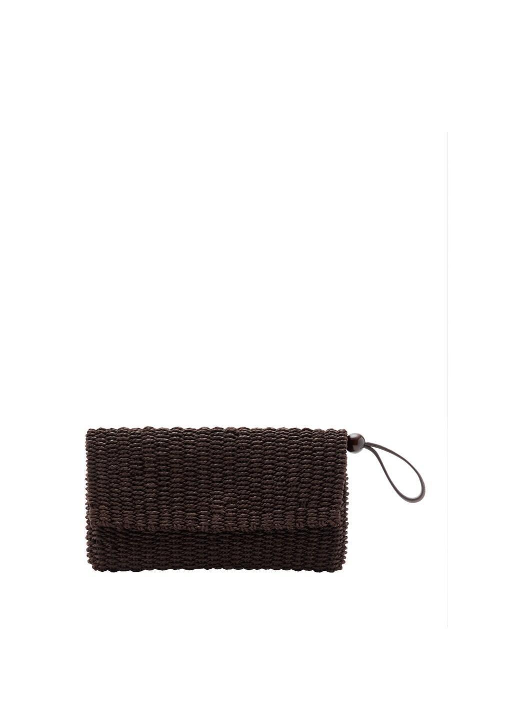 Brown Natural Fibre Flap Pouch, Dark Brown, large image number 2