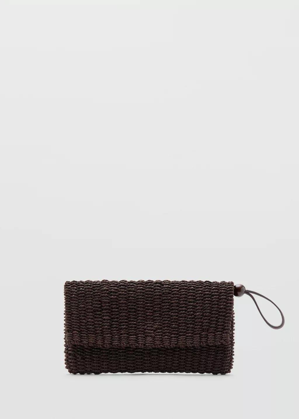Brown Natural Fibre Flap Pouch, Dark Brown, large image number 3