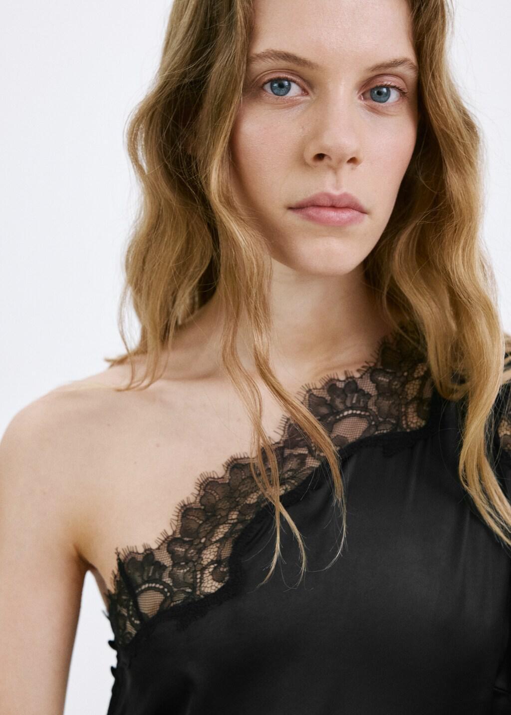 Black Jumpsuit With Combined Lace And Knit, Black, large image number 4