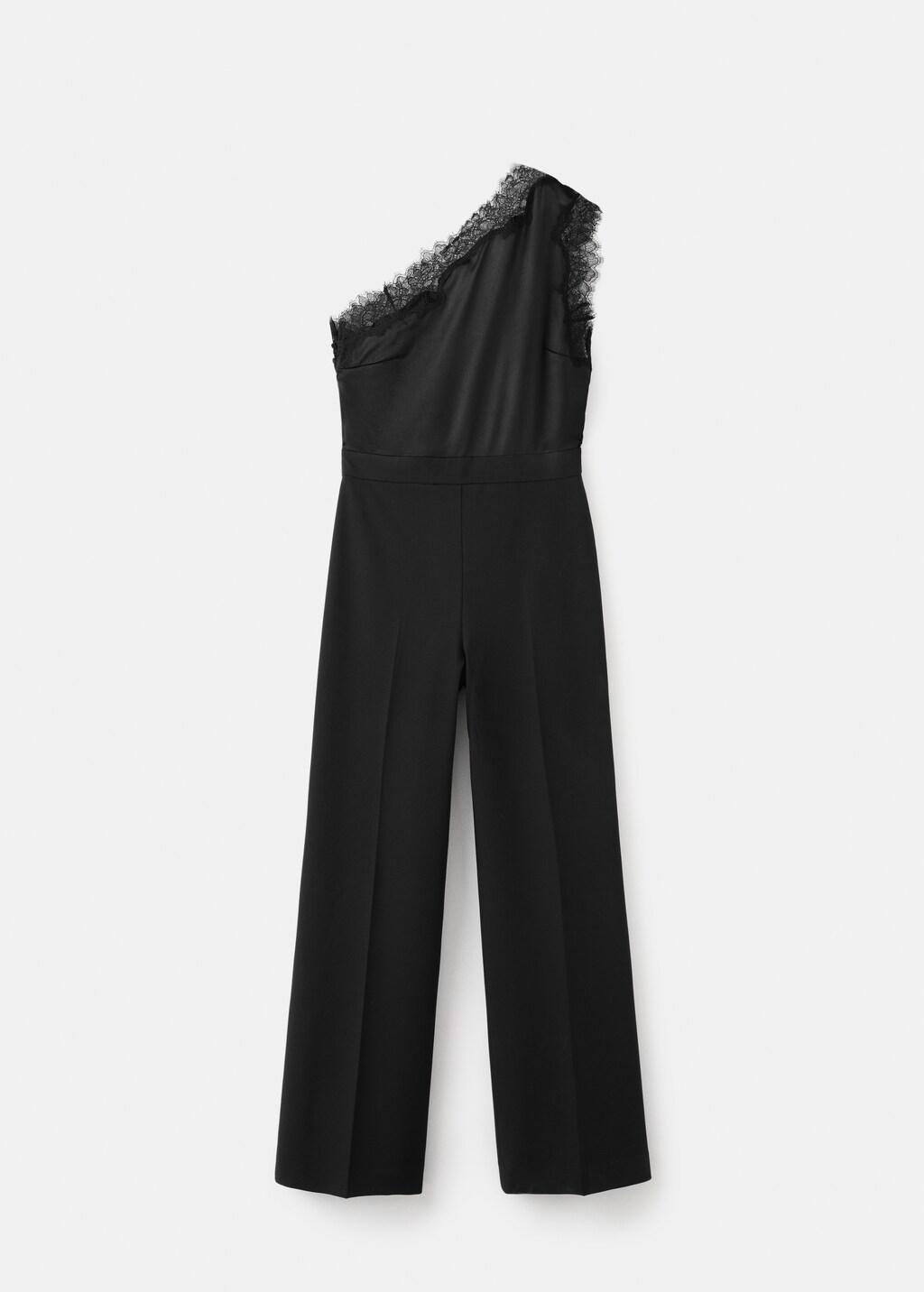 Black Jumpsuit With Combined Lace And Knit, Black, large image number 8