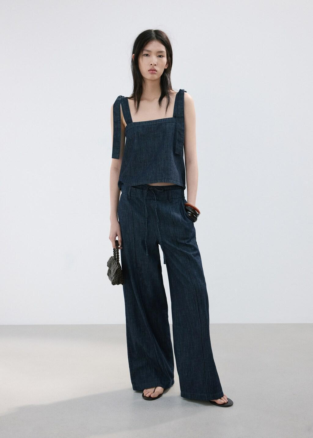 Blue Wide Leg Denim Trousers, 0201_TS, large image number 0