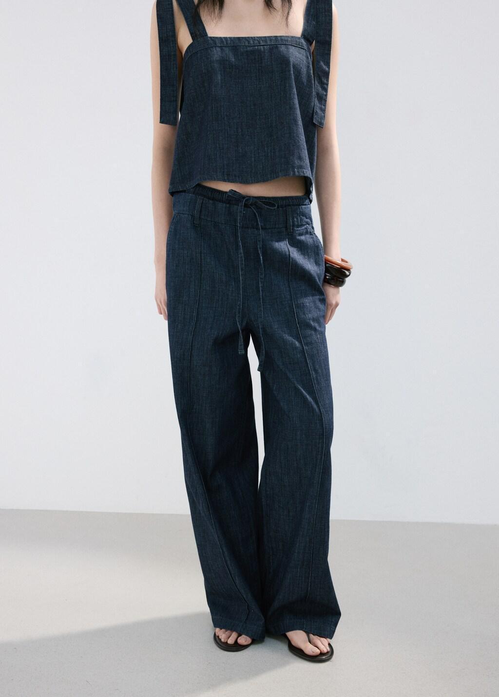 Blue Wide Leg Denim Trousers, 0201_TS, large image number 3