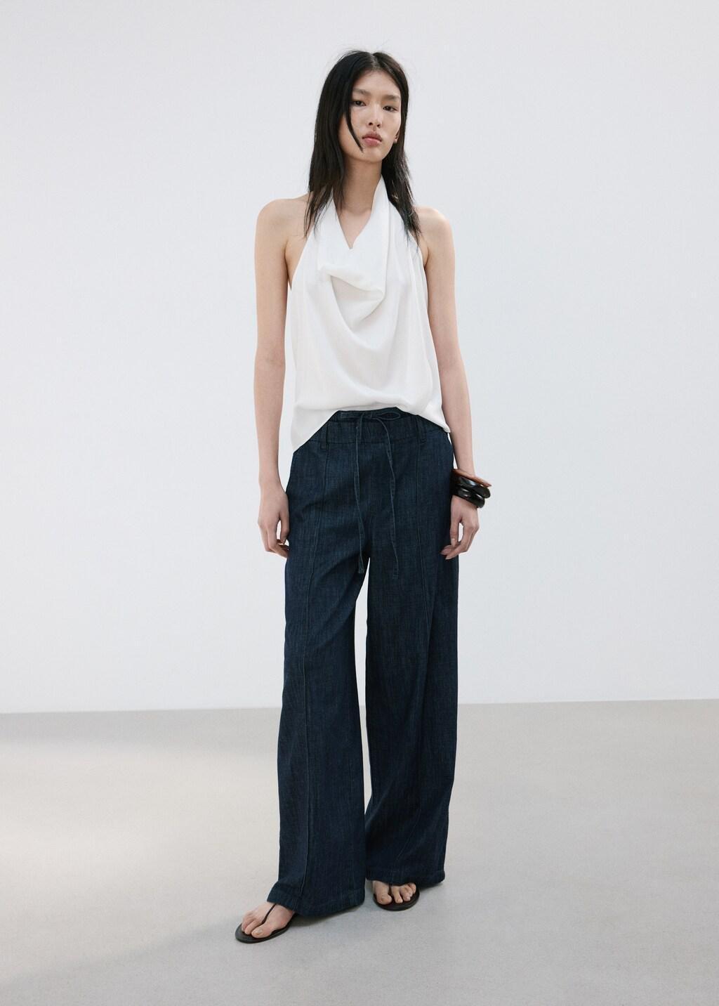 Blue Wide Leg Denim Trousers, 0201_TS, large image number 4