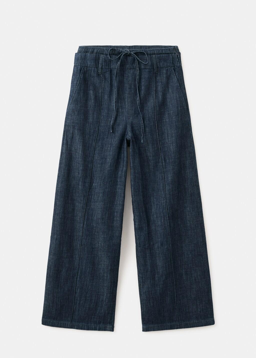 Blue Wide Leg Denim Trousers, 0201_TS, large image number 7