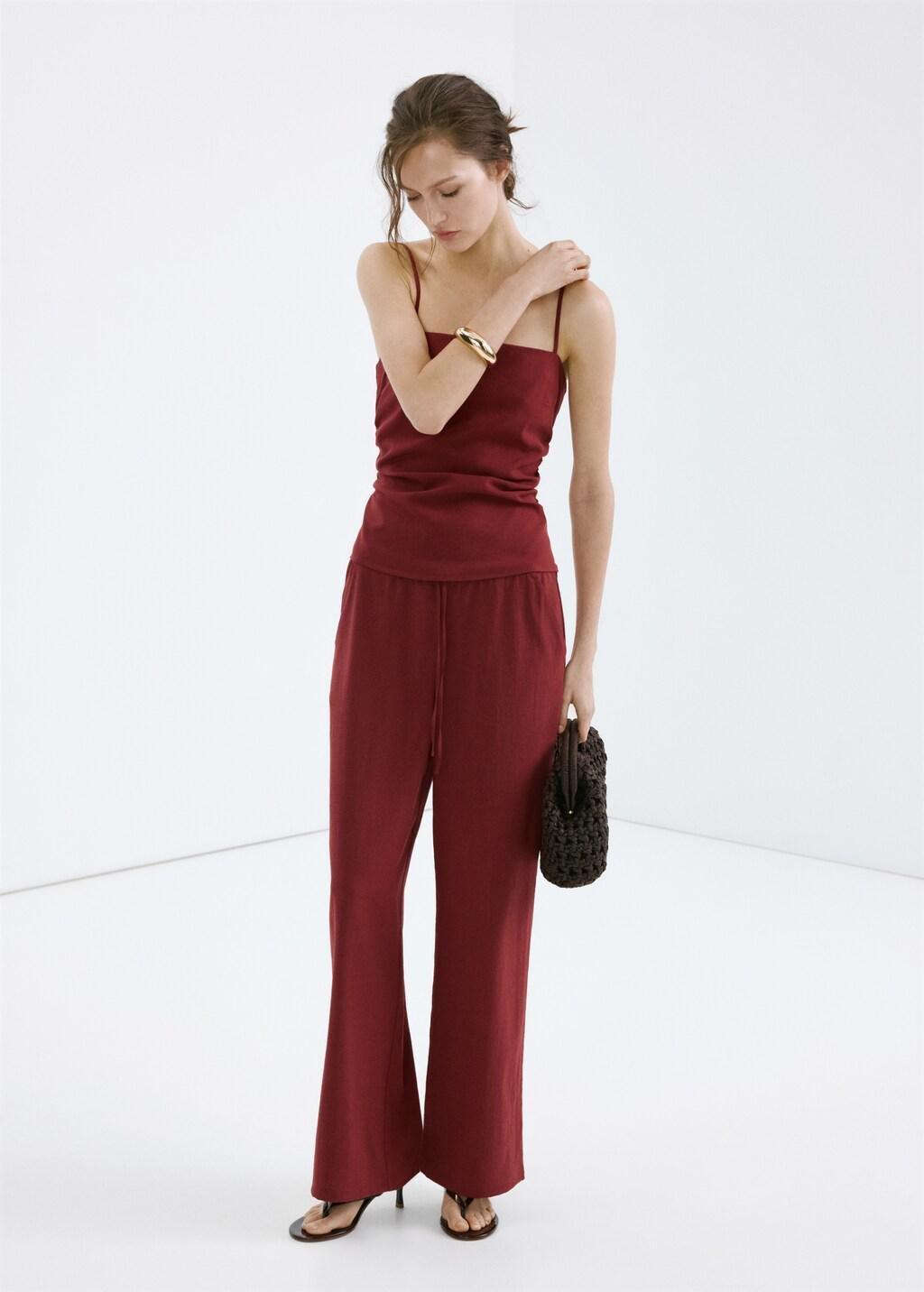 Red Bow Straight Trousers, 0201_70, large image number 0