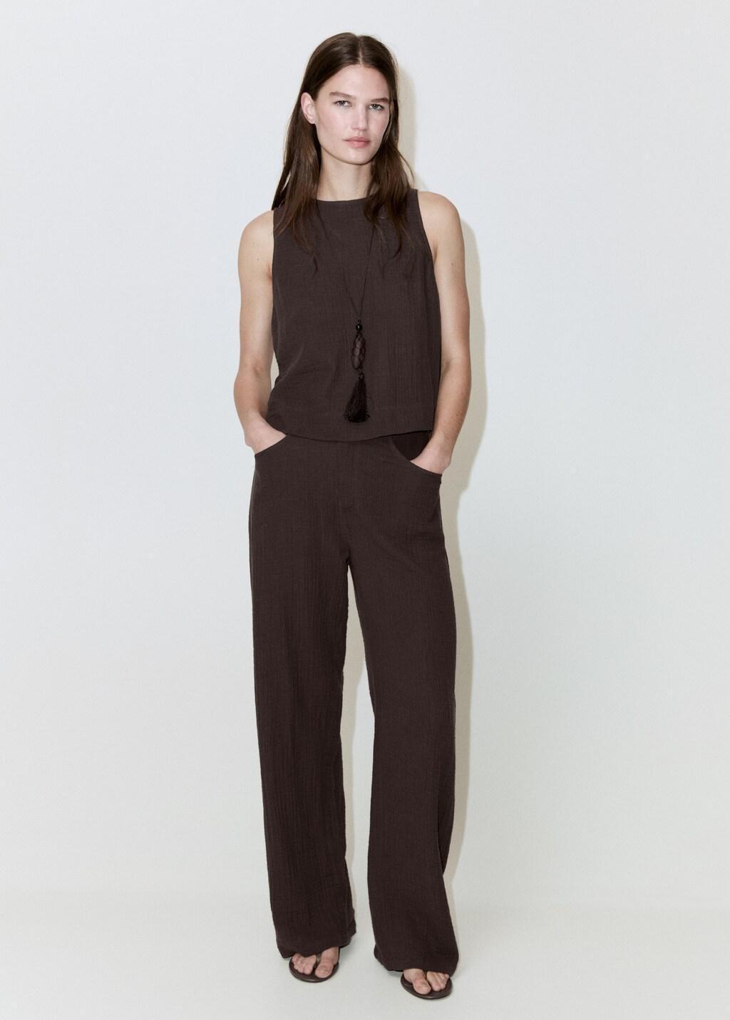 Brown Balloon Cotton Trousers, 0201_32, large image number 0