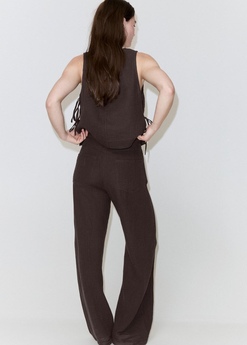 Brown Balloon Cotton Trousers, 0201_32, large image number 2