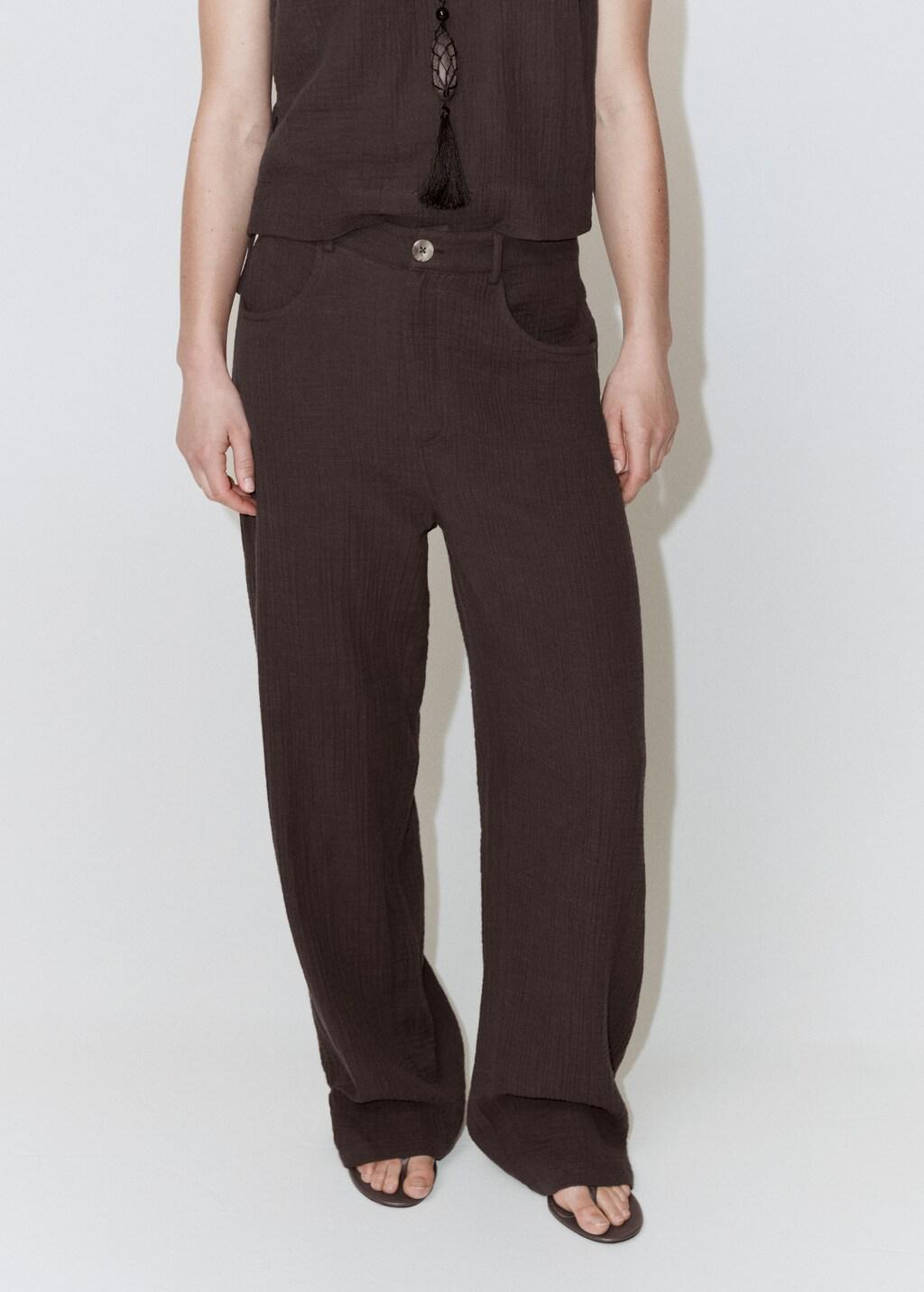 Brown Balloon Cotton Trousers, 0201_32, large image number 3