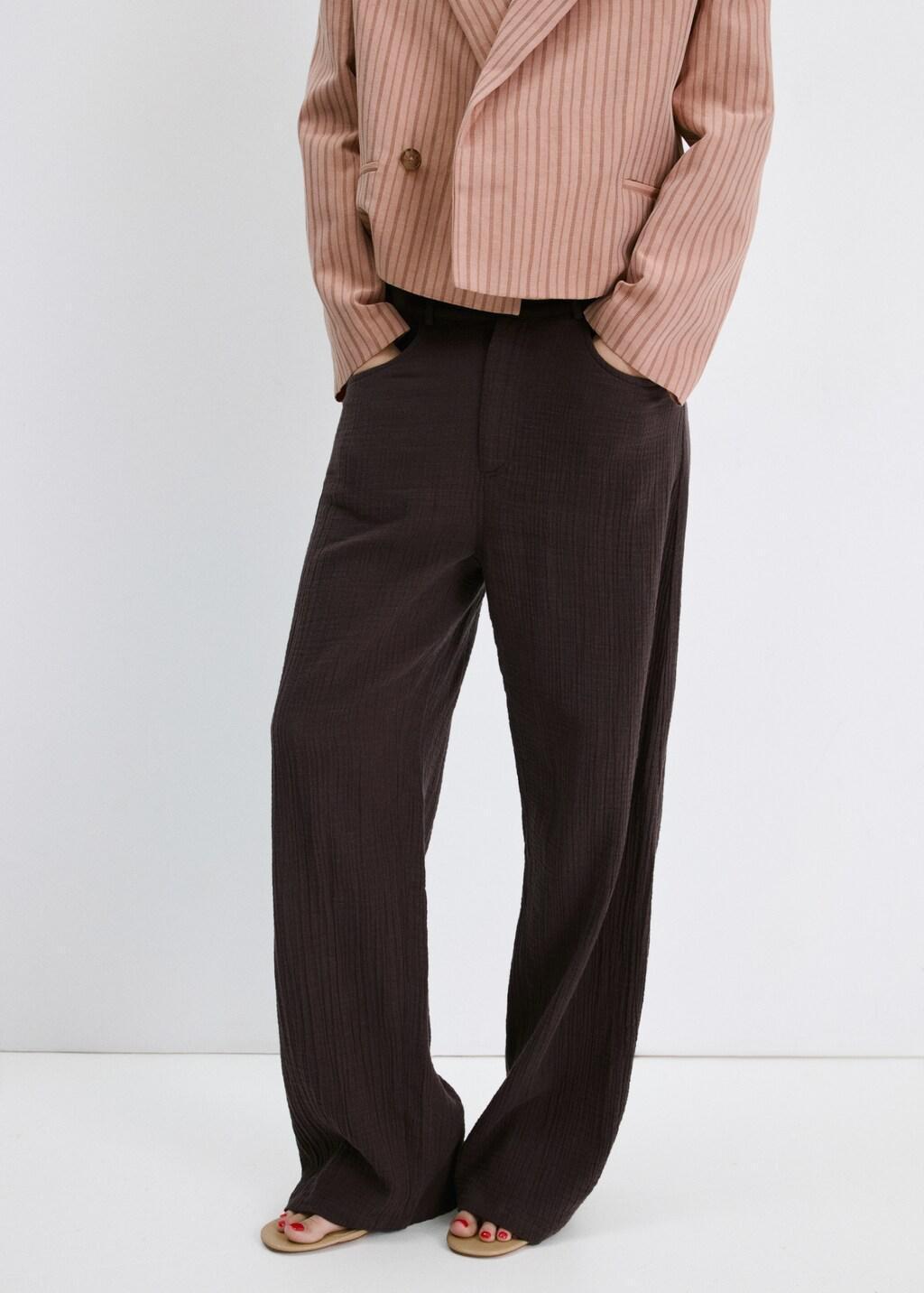 Brown Balloon Cotton Trousers, Dark Brown, large image number 3