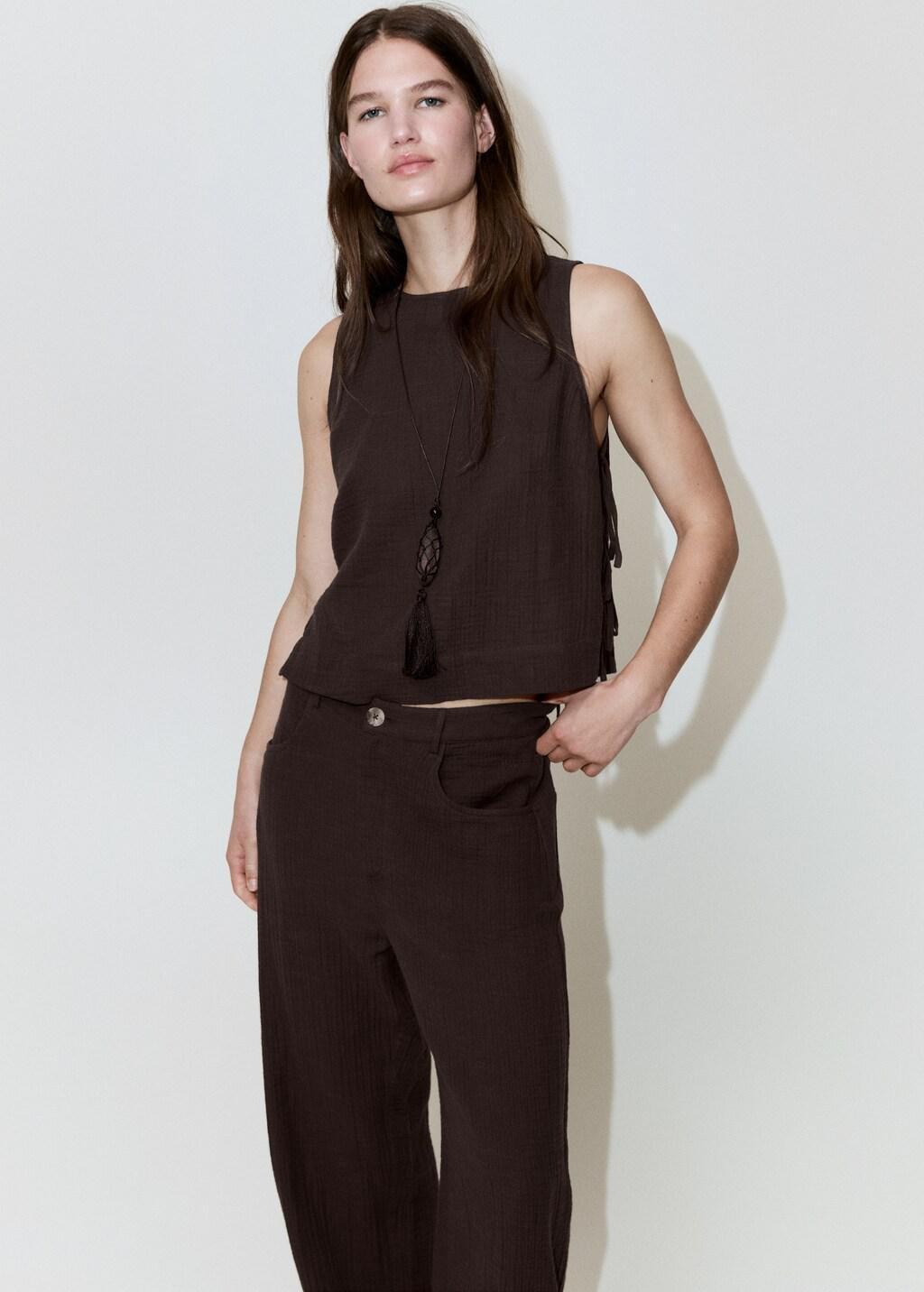 Brown Balloon Cotton Trousers, 0201_32, large image number 4
