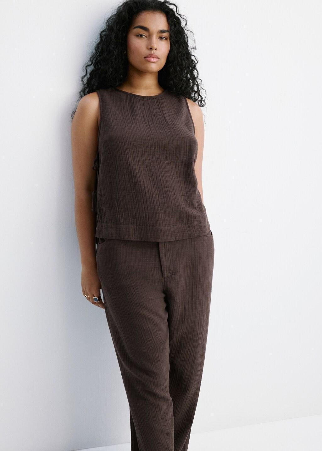 Brown Balloon Cotton Trousers, 0201_32, large image number 6