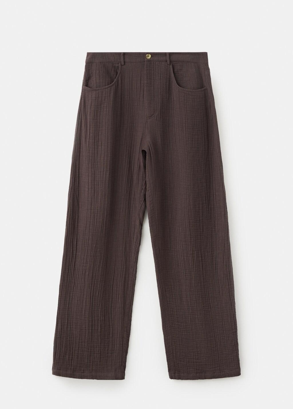 Brown Balloon Cotton Trousers, 0201_32, large image number 8