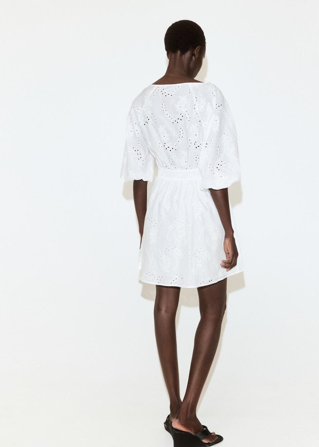 White Embroidered Short Dress, White, large image number 2
