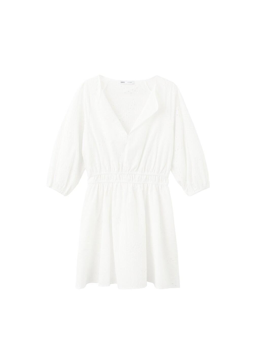 White Embroidered Short Dress, White, large image number 7