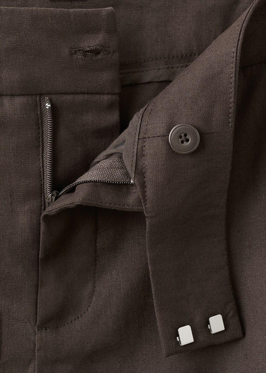 Brown Linen Capri Trousers, Dark Brown, large image number 1
