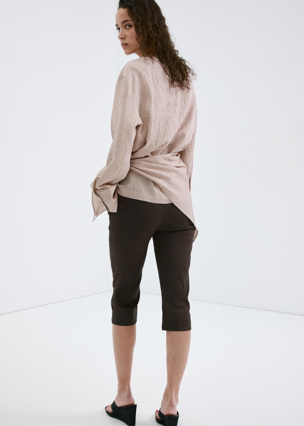 Brown Linen Capri Trousers, Dark Brown, large image number 2