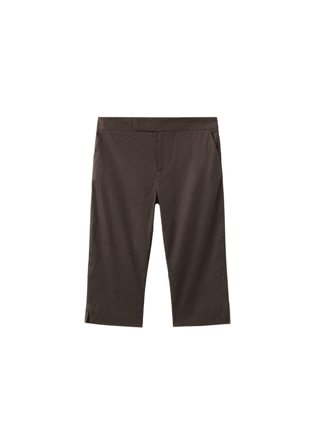 Brown Linen Capri Trousers, Dark Brown, large image number 6