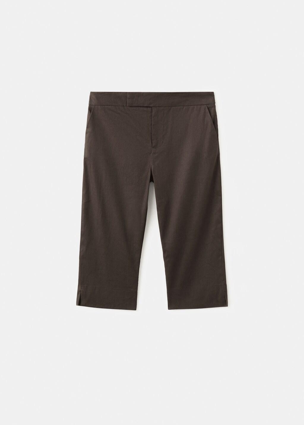 Brown Linen Capri Trousers, Dark Brown, large image number 7