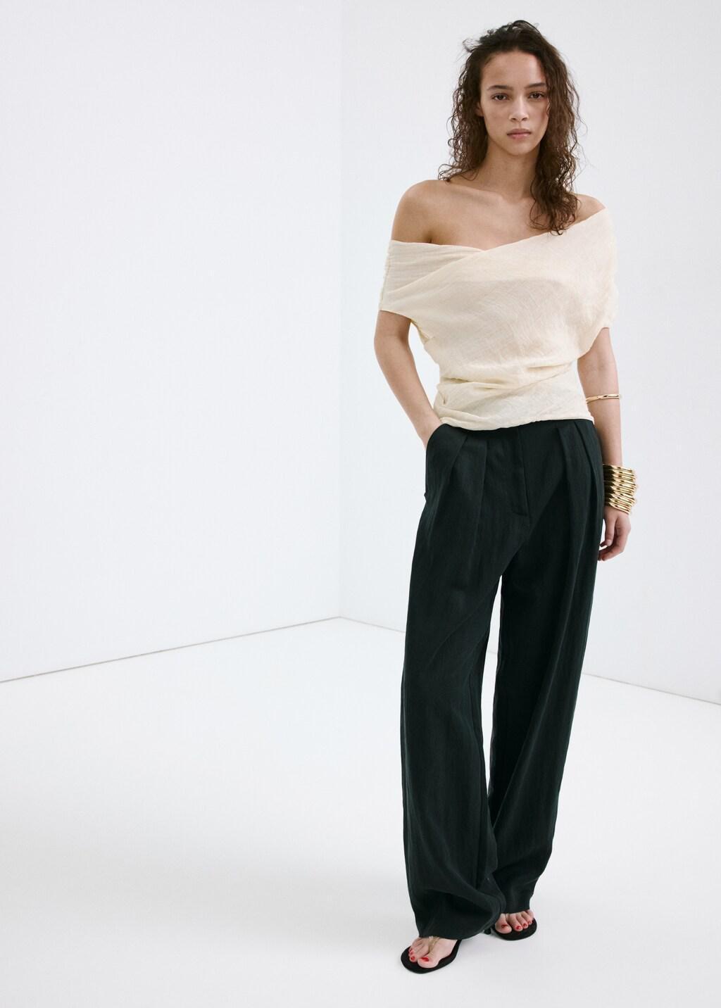 Black Straight-Fit Lyocell Trousers, Black, large image number 0