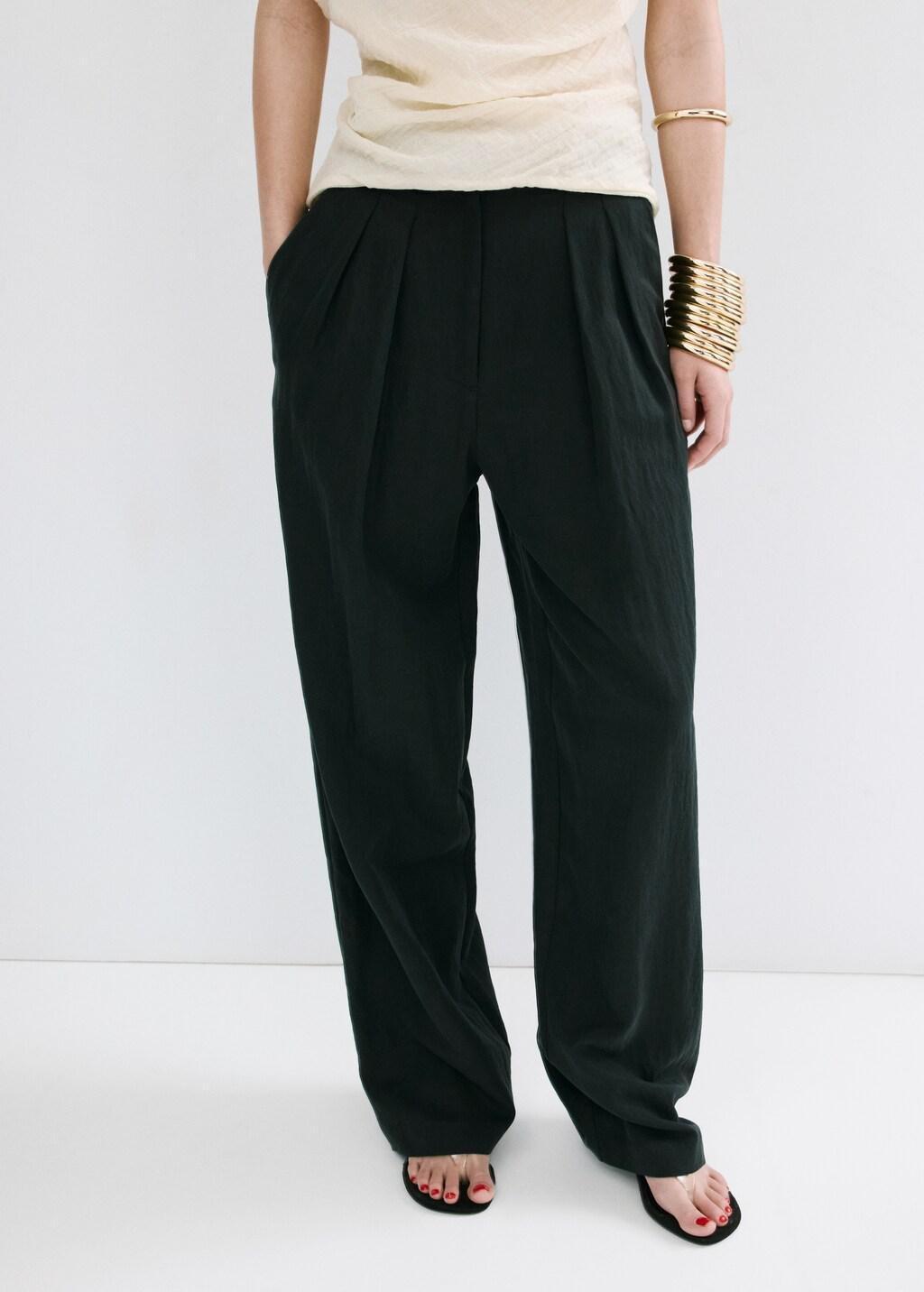 Black Straight-Fit Lyocell Trousers, Black, large image number 3