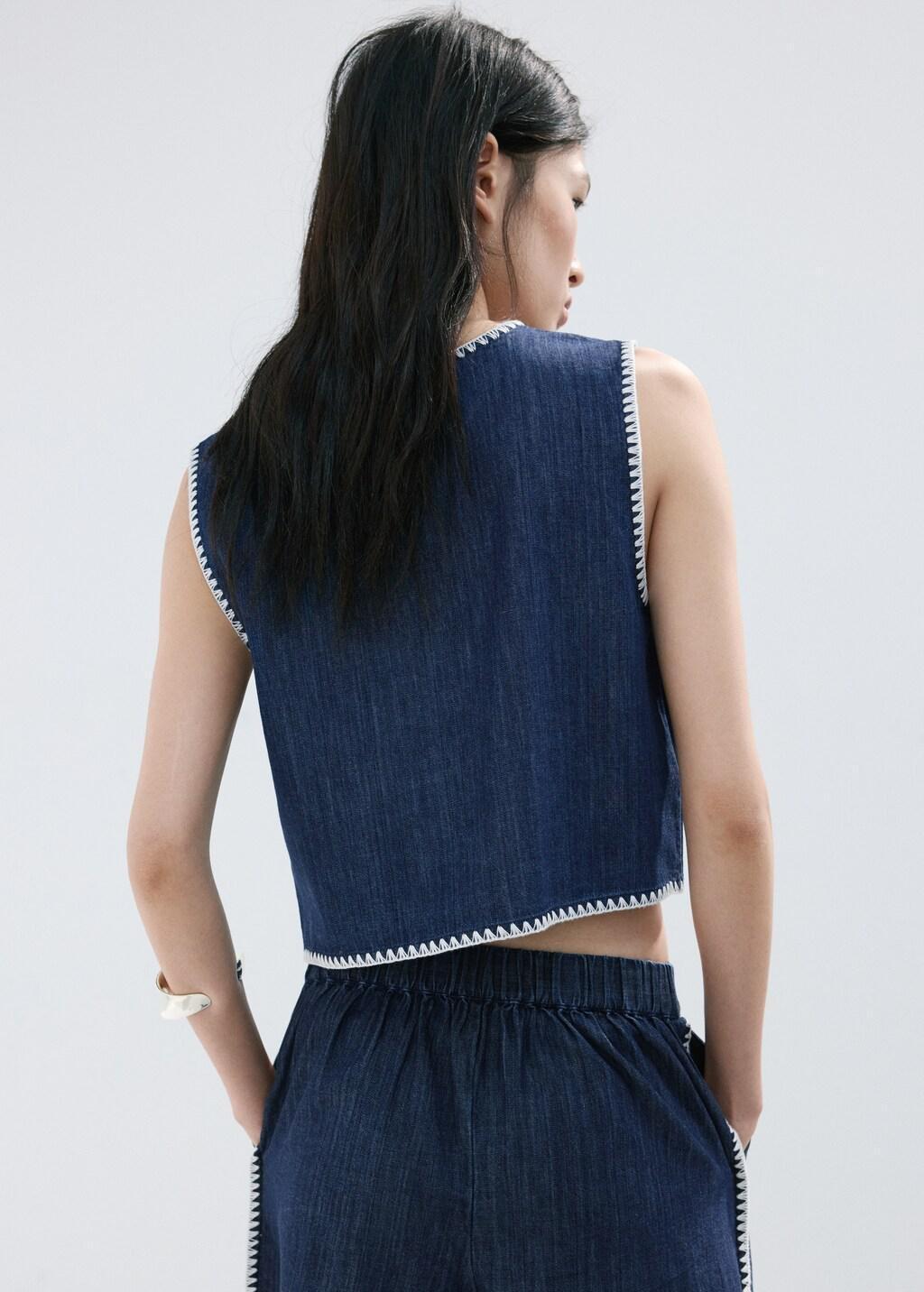 Blue Contrast Trim Denim Top, 0201_TS, large image number 2