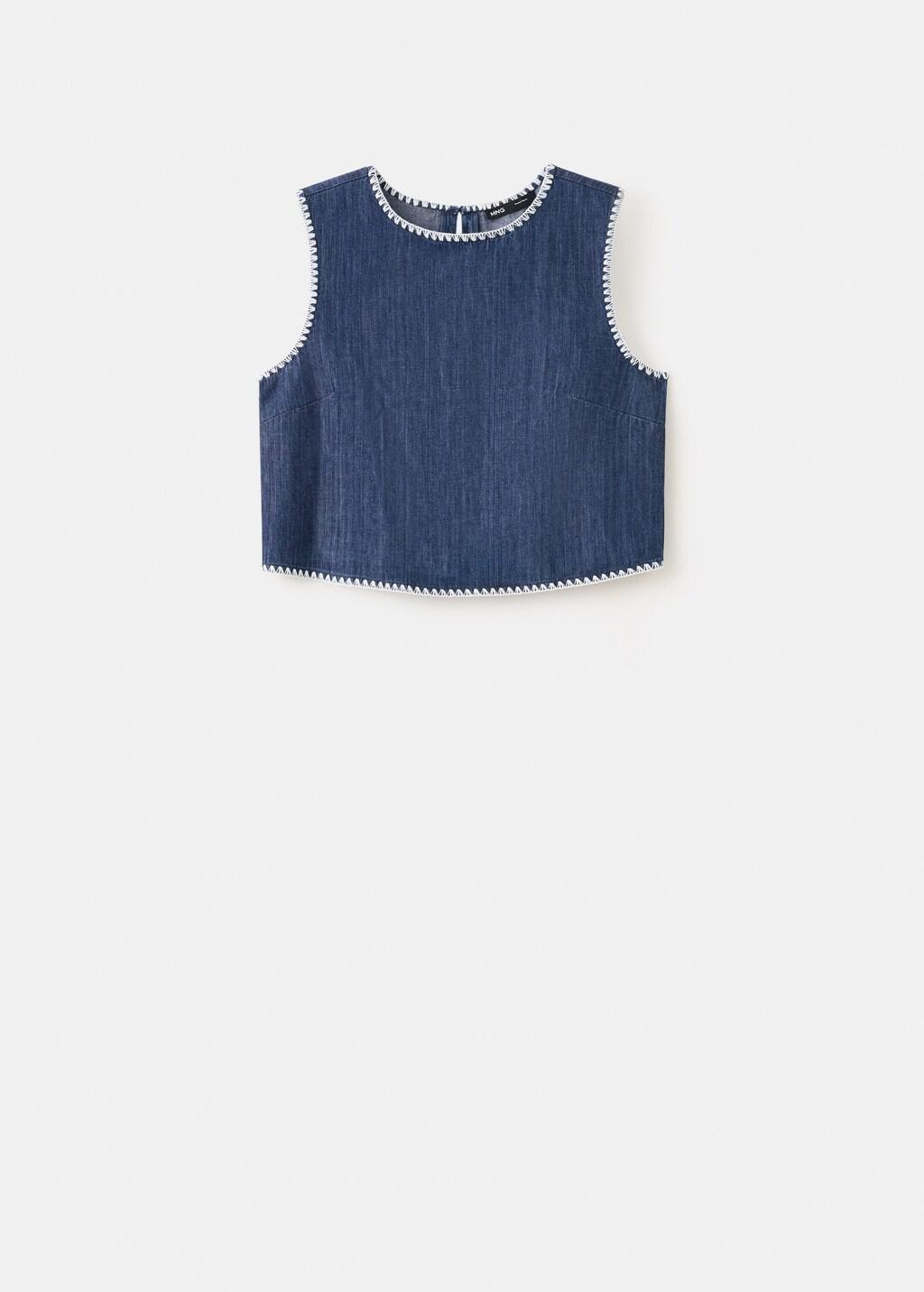 Blue Contrast Trim Denim Top, 0201_TS, large image number 7