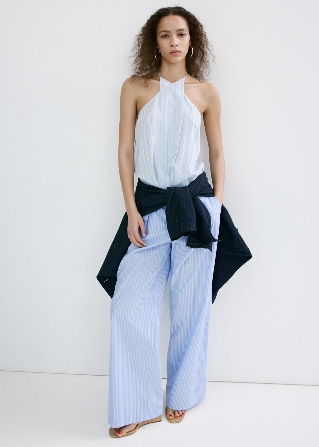 Blue Striped Crossover Top, Medium Blue, large image number 0