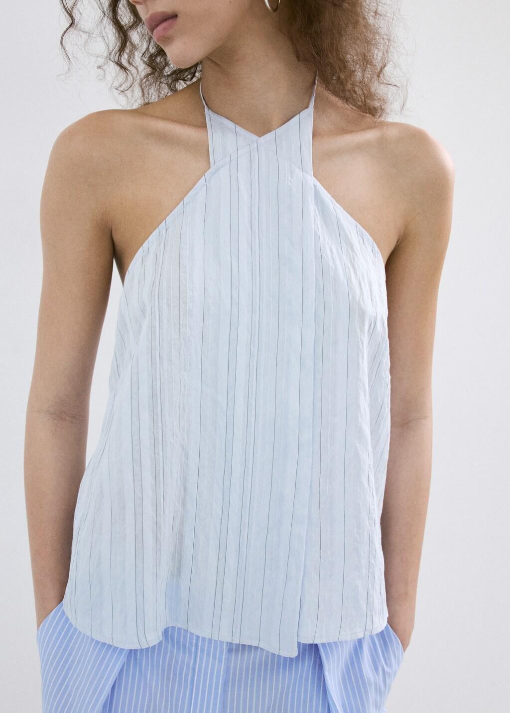 Blue Striped Crossover Top, Medium Blue, large image number 3