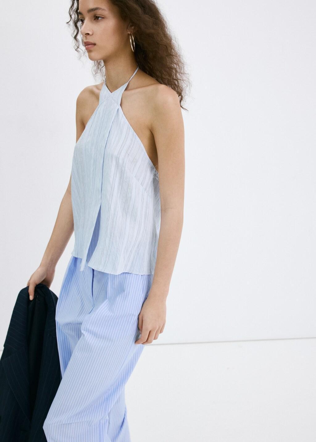 Blue Striped Crossover Top, Medium Blue, large image number 4