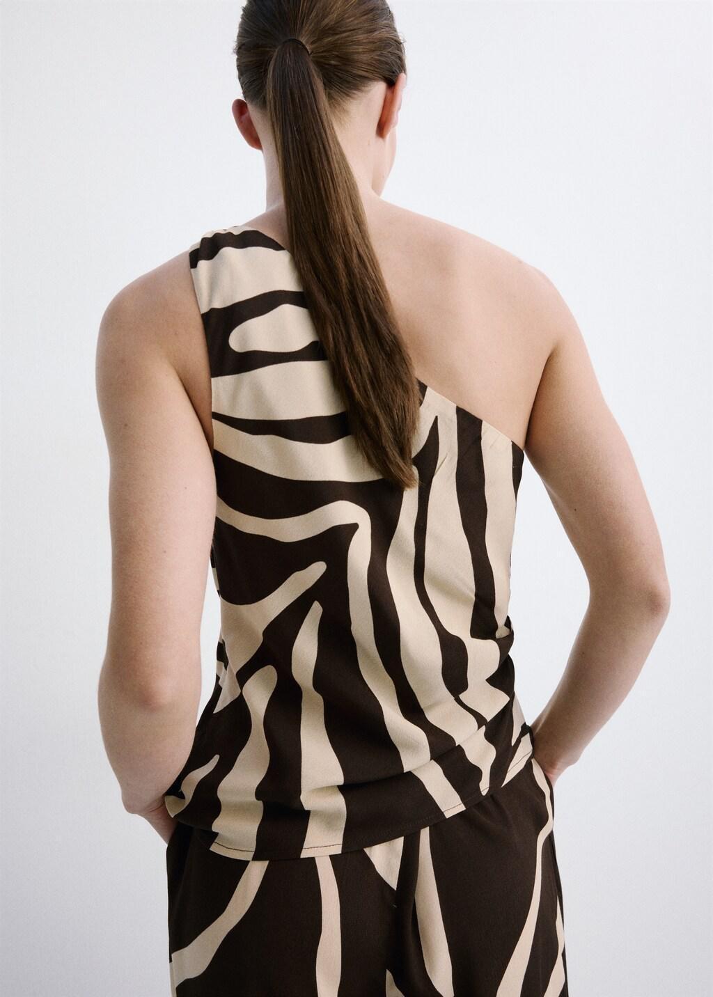 Brown Asymmetric Printed Top, Brown, large image number 2