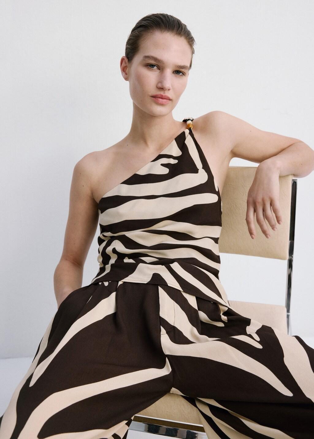 Brown Asymmetric Printed Top, Brown, large image number 3