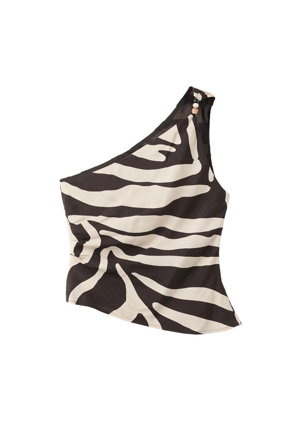 Brown Asymmetric Printed Top, Brown, large image number 6