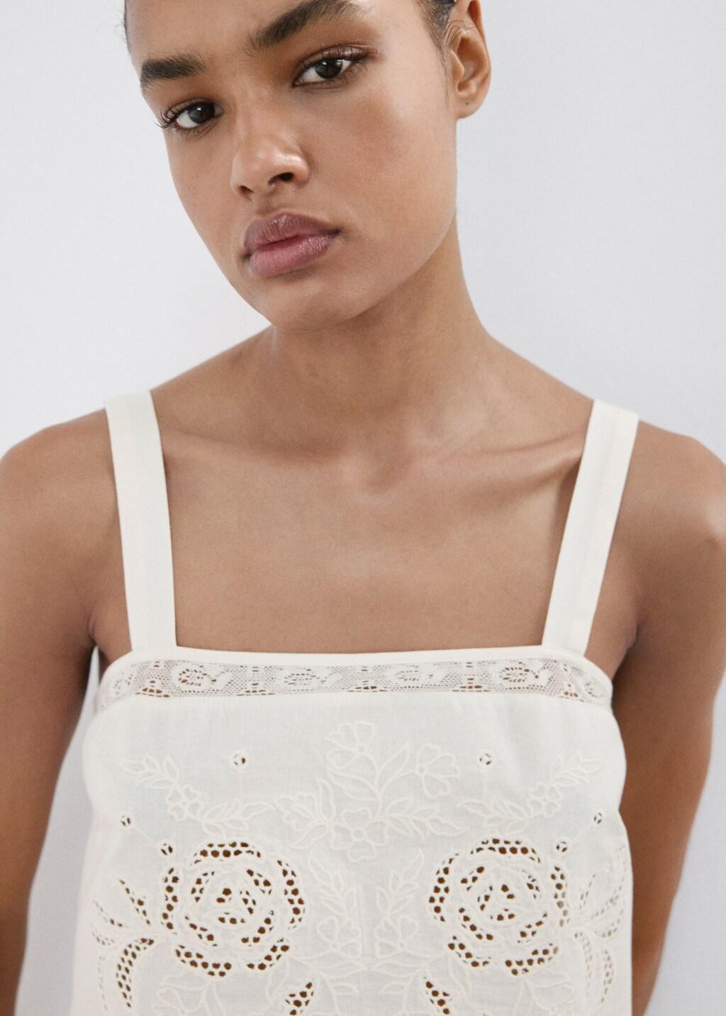White Embroidered Broderie Anglaise Top, 0201_02, large image number 4