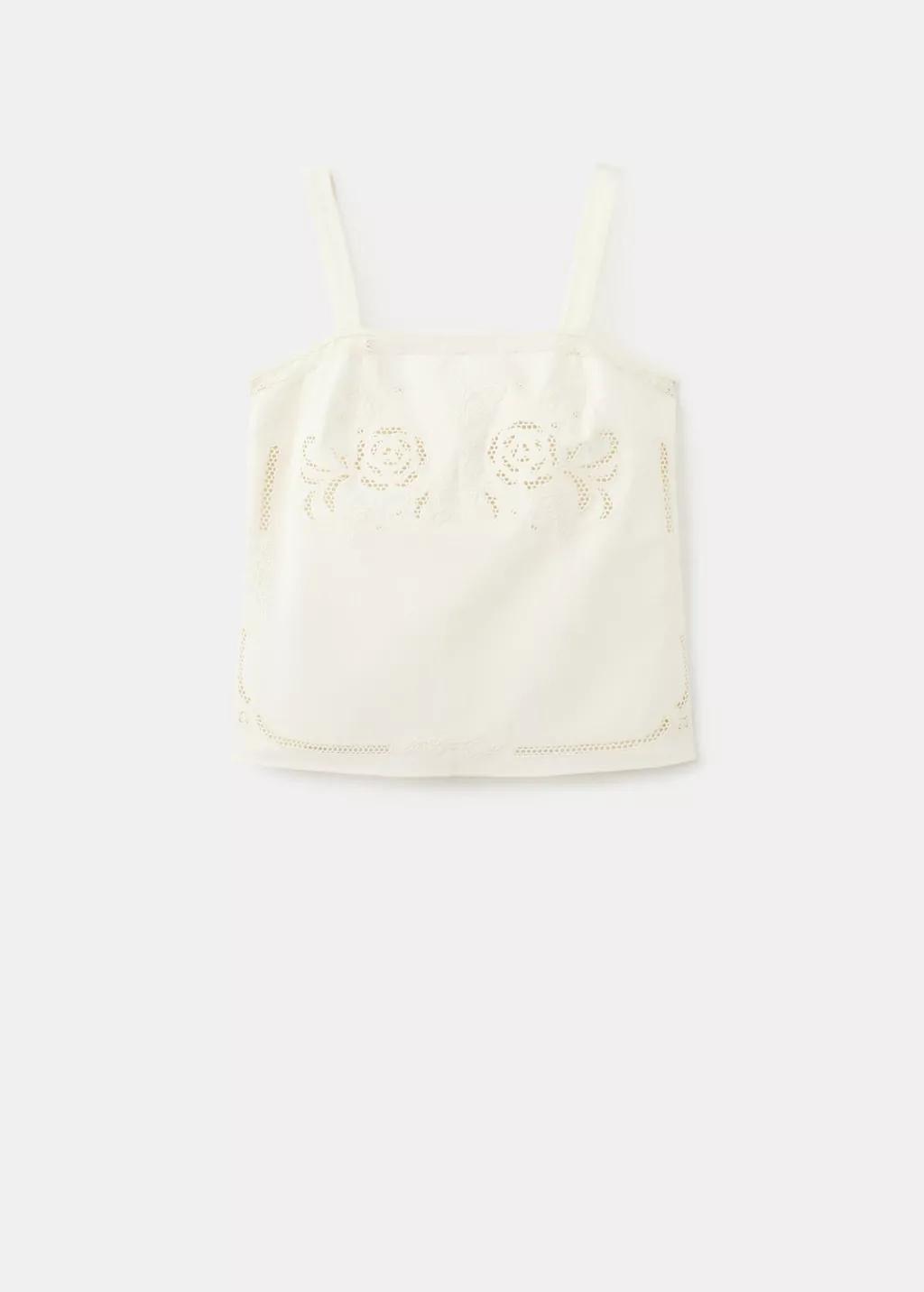 White Embroidered Broderie Anglaise Top, 0201_02, large image number 7