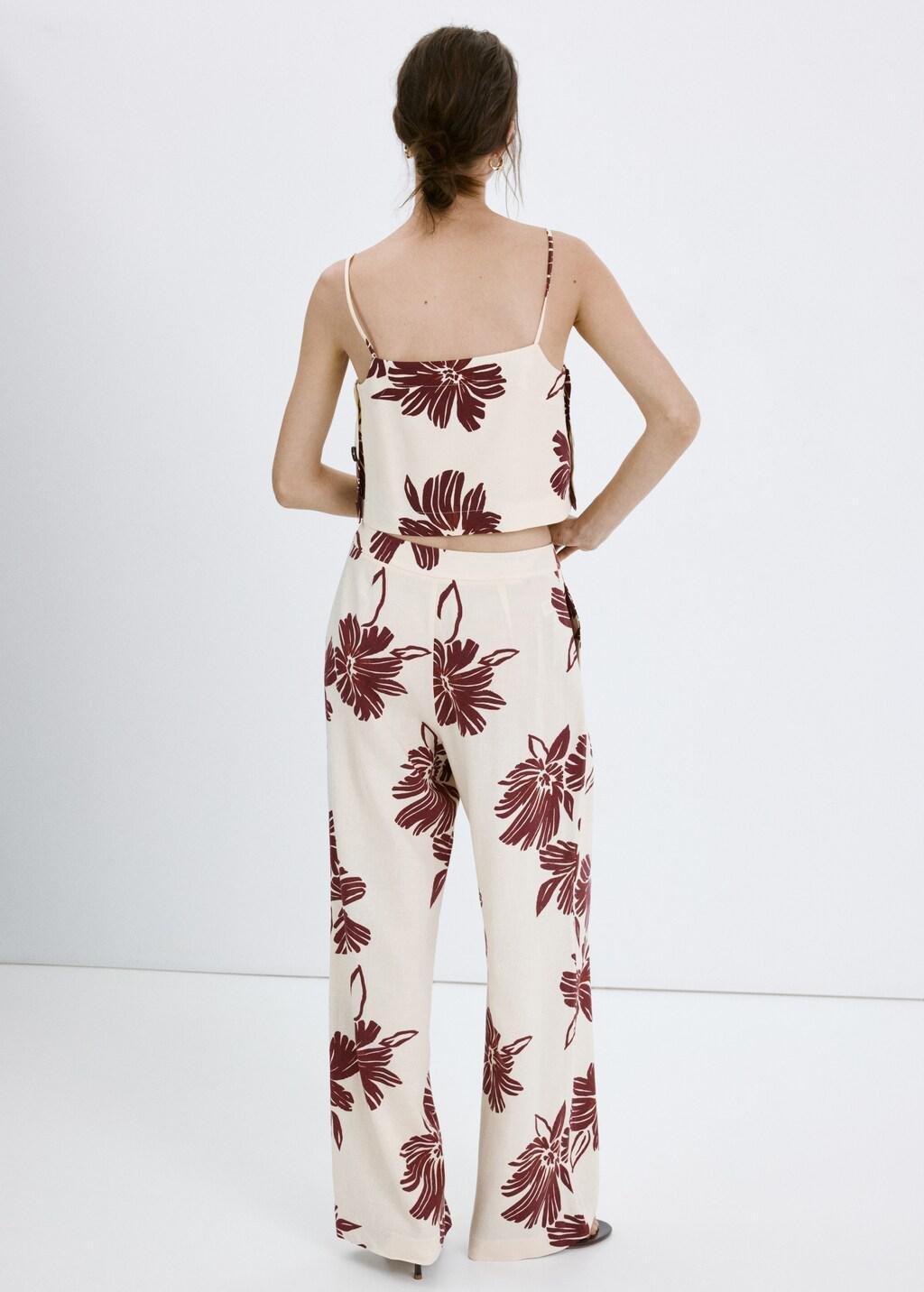 Beige Printed Pleated Trousers, Light Beige, large image number 2