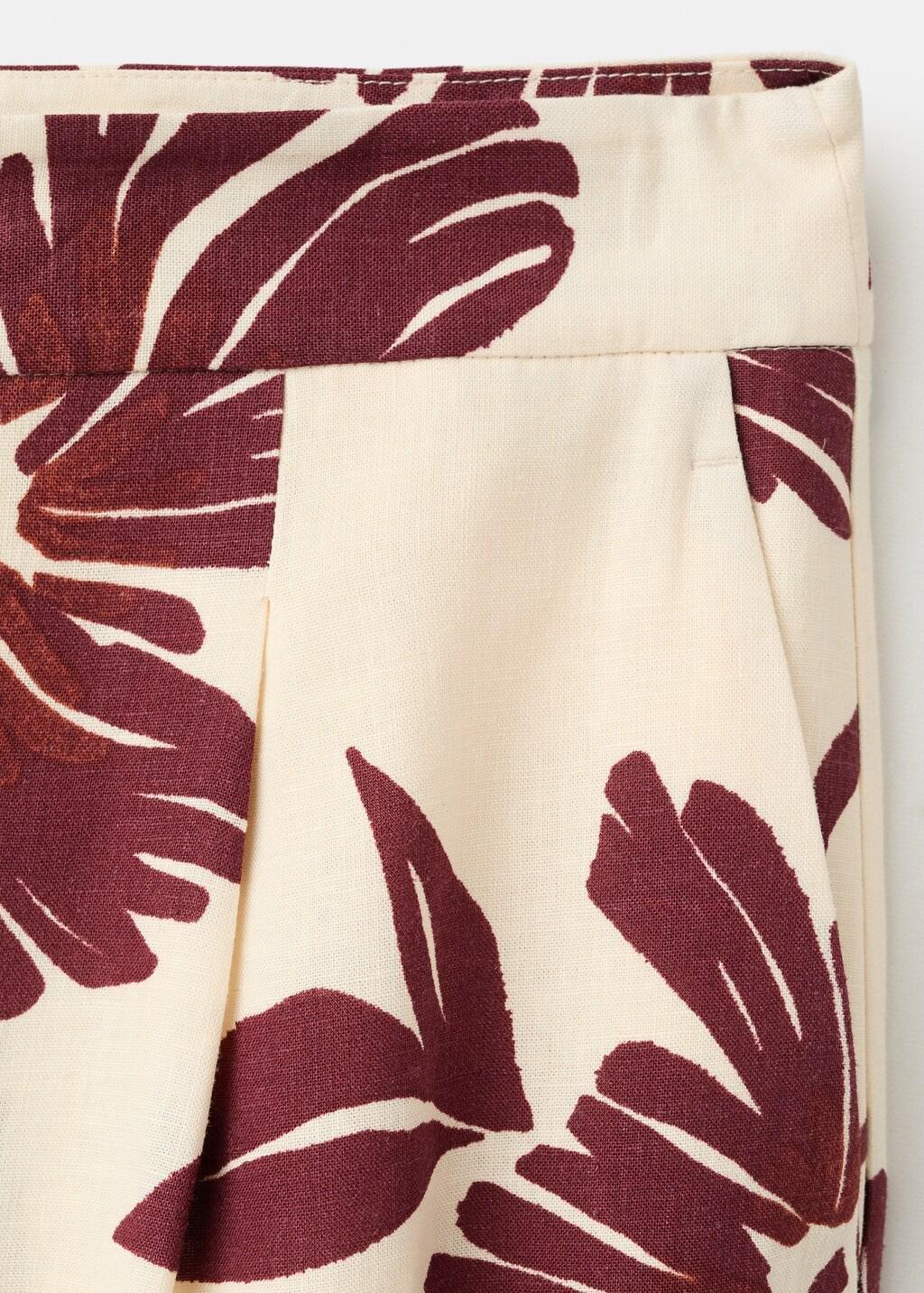 Beige Printed Pleated Trousers, Light Beige, large image number 5