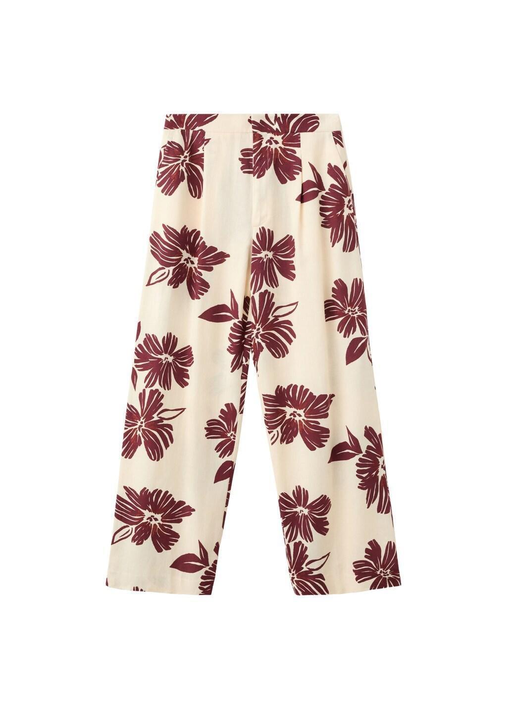 Beige Printed Pleated Trousers, Light Beige, large image number 6